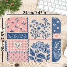 1 buah Alas Mouse Motif Kotak-kotak Biru Pink, Alas Meja Patchwork Bunga Vintage, Permukaan Serat Poliester, Alas Karet Anti Selip, Dekorasi Kantor Rumah yang Estetis, Tersedia 4 Ukuran - View 6