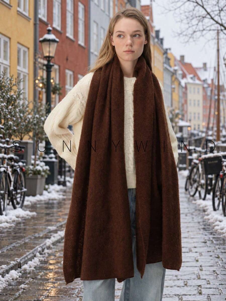 1pc Women's Solid Color Polyester Soft Skin-Friendly Warm Scarf For Daily Use - Brown - View 1