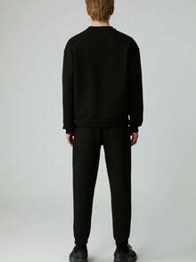 Men's STANDS Men's Cotton Fleece-Lined Soft Navy Blue Sweatpants - Black - View 5