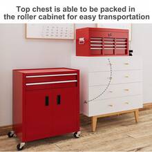 HOMCOM 6-Drawer Rolling Tool Chest, 2 In 1 Lockable Detachable Storage Cabinet With Lockable Wheels & Hooks, Metal Tool Box Organizer For Garage, Workshop, Red - A - View 7