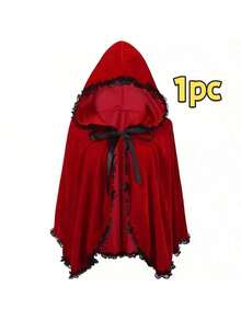 1 Set Red Hooded Cape With Black Lace Trim, Little Red Riding Hood Cape, Suitable For Halloween Cosplay, Gothic Costume, Carnival, Masquerade, Christmas Party And Stage Performance, 60CM, 80CM, 100CM - Multicolor - View 10