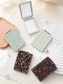 1PC British Country Style Portable Vanity Mirror, Foldable Lightweight Ultra-Thin Convenient Hand Mirror, Durable PU Leather, Suitable For Multiple Scenarios And All People, Foldable Rectangular Mirror, Pocket Mirror, Fresh Floral Rose Pattern Design, Exquisite Delicate Structure, Durable Reliable Shockproof, Easy To Carry, Handheld Makeup Mirror, 180° Flip Cover, Multi-Functional Mini Mirror, Compact Mirror, Mirrors, Daily, Holiday, Birthday, Valentine's Day - Multicolor - View 1