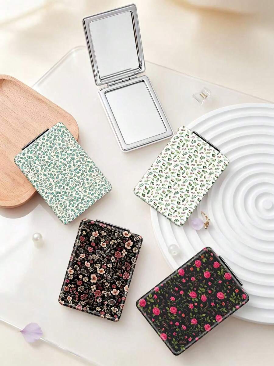 1PC British Country Style Portable Vanity Mirror, Foldable Lightweight Ultra-Thin Convenient Hand Mirror, Durable PU Leather, Suitable For Multiple Scenarios And All People, Foldable Rectangular Mirror, Pocket Mirror, Fresh Floral Rose Pattern Design, Exquisite Delicate Structure, Durable Reliable Shockproof, Easy To Carry, Handheld Makeup Mirror, 180° Flip Cover, Multi-Functional Mini Mirror, Compact Mirror, Mirrors, Daily, Holiday, Birthday, Valentine's Day - Multicolor - View 1