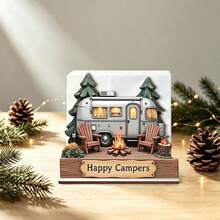 1 buah Tempat Tisu Kayu Happy Camper, Kotak Tisu Desain Pohon Api Unggun untuk RV, Trailer Camping, Organizer Tisu Meja untuk Pesta Camping Luar Ruangan, Dekorasi Meja Makan Dapur - MultiWarna - View 5