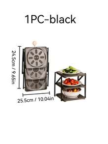 1 buah Rak Penyimpanan Dapur Hitam & Putih, Dapat Dilipat, Desain Berlapis-lapis, Cocok untuk Panci, Wajan, dan Piring, Dapat Digunakan sebagai Rak Display Multifungsi untuk Penyimpanan di Meja - MultiWarna - View 11