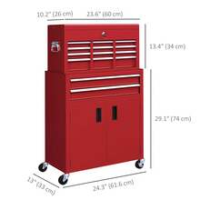 HOMCOM 6-Drawer Rolling Tool Chest, 2 In 1 Lockable Detachable Storage Cabinet With Lockable Wheels & Hooks, Metal Tool Box Organizer For Garage, Workshop, Red - A - View 8