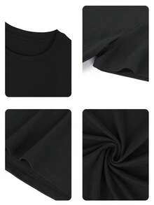 Plus Size Men's Casual Versatile Daily Commute Simple Printed Short Sleeve T-Shirt, Spring/Summer - Black - View 4