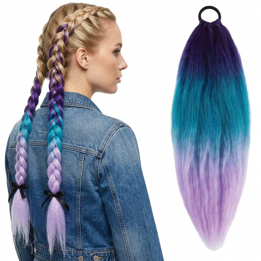 KIWI Fantasy Ombre-peruk för vuxna, färgglatt kostymtillbehör med lila, blå och rosa hårförlängning, perfekt för karneval - Alternativ 1 - Visa 1