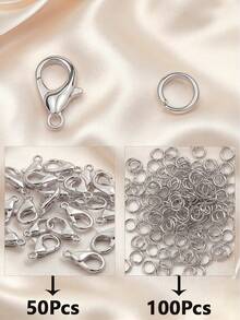 150pcs Metal Lobster Clasp & Jump Ring Set, Includes 100pcs Closed Rings + 50pcs Lobster Clasps, Suitable For DIY Jewelry Making Connector Accessories - 150 Pcs/pack - View 8