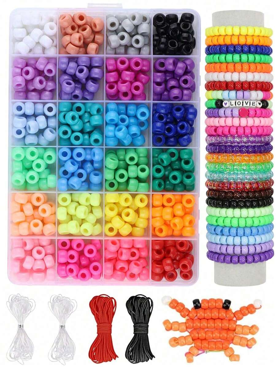 300pcs/24 Colors 9mm Horseshoe Beads, Friendship Bracelet Making Kit, Rainbow Large Hole Beads For Bracelet Necklace Jewelry Making Crafts - Pony Beads - View 1