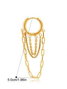 1pc Fashion Minimalist Asymmetric Multi-Element Chain Ear Cuff Earrings, Suitable For Daily Wear, Luxury High-End Feel - Gold - View 9