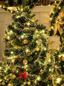 1pc 6m/19.69ft Christmas Green Metal Ribbon Lights, Battery Powered, Suitable For Christmas Tree Green Decoration, Home Party, Bedroom, Garden And Christmas Party Atmosphere Lighting - Green and White - View 6