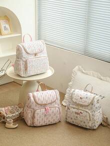 1pc Multifunctional Large Capacity Ditsy Floral Mommy Backpack, Can Be Hung On Stroller - Multicolor - View 3