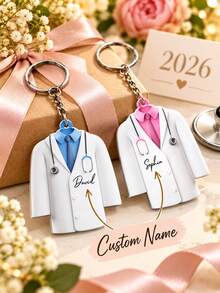 Customized Doctor Name Keychain – Personalized Acrylic Keychain With Doctor Outfit Pattern; Gift For Doctor/Medical Student/Nurse/Medical Assistant - Doctor Clothes Circle Keychain - View 1