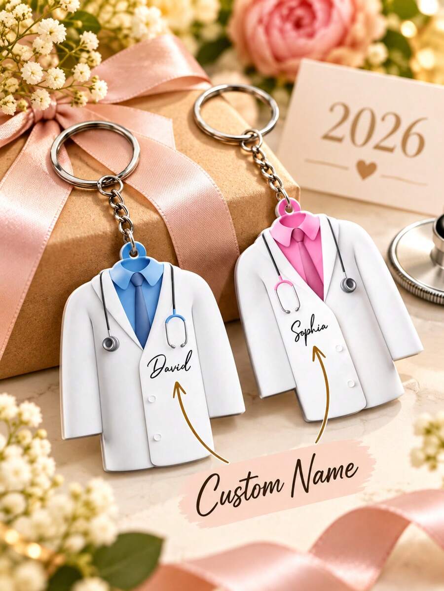 Customized Doctor Name Keychain – Personalized Acrylic Keychain With Doctor Outfit Pattern; Gift For Doctor/Medical Student/Nurse/Medical Assistant - Doctor Clothes Circle Keychain - View 1