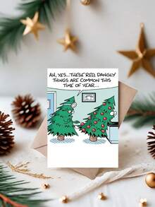 1pc Funny Christmas Card For Best Friend, Coworker – Doctor Office Christmas Tree Cartoon Illustration, Thickened, With Envelope - A - View 12