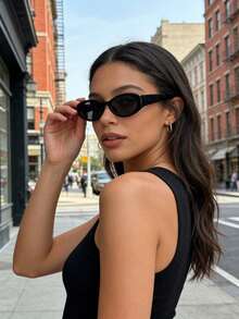 Vintage Small Oval Black Y2K Fashion Glasses For Women And Men - Plastic Classic Style | Protection For Outdoor Travel, Beach, Vacation And Daily Wear - Black - View 7