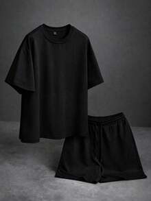 Men T-Shirt Co-Ords - Black - View 1