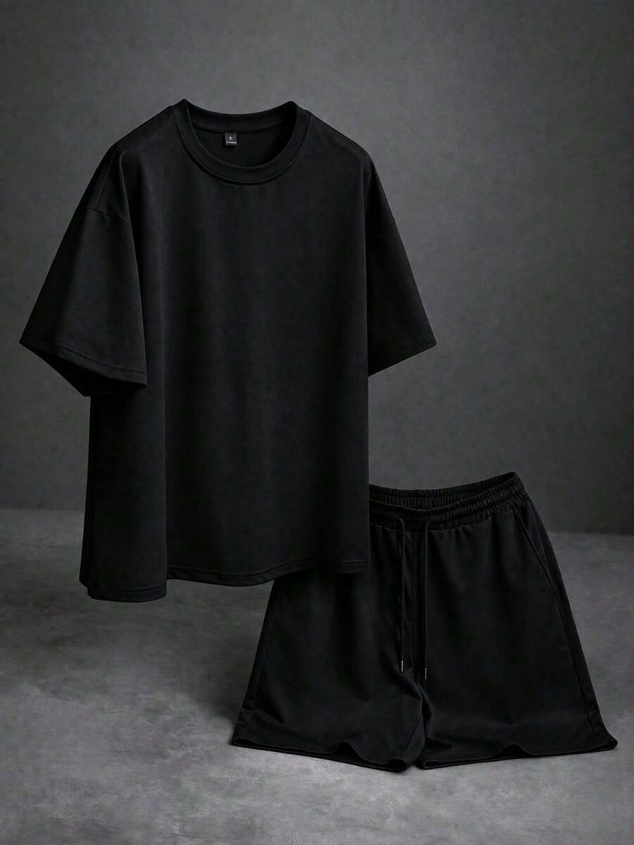 Men T-Shirt Co-Ords - Black - View 1
