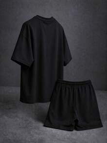 Men T-Shirt Co-Ords - Black - View 2