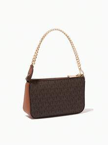 Michael Kors Jet Set 中號經典標誌手拿包，時尚鏈條單肩包女款，優雅禮品拉鍊方包，適合購物與派對 - 黑棕色 - 查看 10