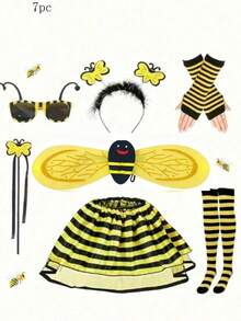7pcs Bee Party Costume Props Set, Includes Bee Socks, Arm Warmers, Skirt, Headband, Glasses, Suitable For Party, Stage Performance, Halloween - Yellow - View 5