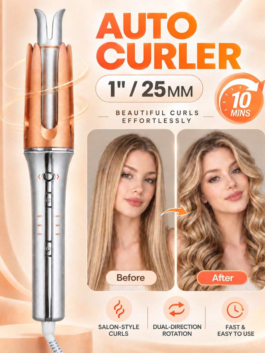 32mm Automatic Curling Iron, Left & Right Rotation Hair Curler, Negative Ion, 3 Temperature Modes, Smart Timer, Anti-Scald Sensor And Auto Shut-Off, Suitable For Creating Voluminous Wavy Curls
