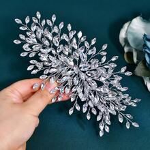 Handmade Silver Leaf Bridal Hair Comb With Teardrop Transparent Crystal Beads Wedding Hair Accessory For Women - Silver - View 1