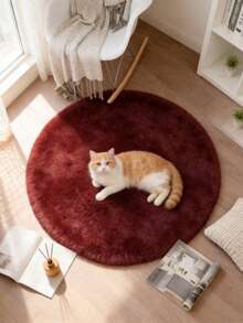 1pc Burgundy Round Faux Rabbit Fur Rug, Bedroom Decor Carpet, Suitable For Christmas, Thanksgiving And New Year Decoration, Festive Home Decor Mat, Soft And Skin-Friendly, Living Room, Bedroom, Bedroom Carpet, Decorative Rug, Small Rug, Carpet, Home Decor, Living Room Carpet - Burgundy - View 3
