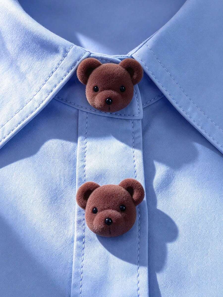 1pc/2pcs Cute Bear Head Button Cover, Shirt Button Cover Clip-On Button Cover, Fashion Crystal Cufflinks Cover - Brown - View 1