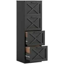HOMCOM 4 Drawer File Cabinet With Silent Slides, Vertical Farmhouse Filing Cabinet With Adjustable Hanging Rails, Fits Letter/A4 Size, Printer Stand For Home Office, Black - Black - View 11