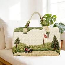 1pc Golf Course Pine Flag Quilted Cylinder Travel Handbag Sports Printed Outdoor Style Suitable For Women Large Capacity Overnight Weekend Travel Bag Halloween Thanksgiving Christmas Gift - Multicolor - View 10