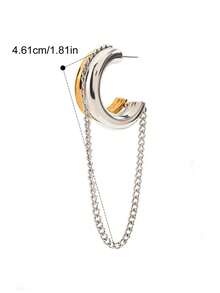 1pc Fashion Minimalist Asymmetric Multi-Element Chain Ear Cuff Earrings, Suitable For Daily Wear, Luxury High-End Feel - Gold - View 7