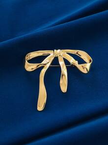 Minimalist Versatile Smooth Bow Asymmetric Design Women's Brooch - Yellow Gold - View 3