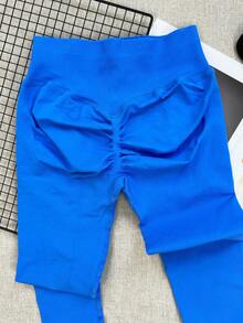 Women's Seamless High Waist Capris, Abdominal Control And Butt Lift Design, High Elasticity Fabric, Ideal For Yoga, Gym And Workout - Blue - View 2