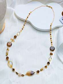 Earth Tone Beaded Sweater Chain For Women, Mixed Stone Beads Long Necklace, Bohemian Autumn Accessory - Multicolor - View 4