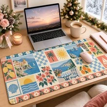 1 buah Alas Mouse Patchwork Kartu Pos Retro, Alas Meja Warna Coral dan Biru, Permukaan Serat Poliester, Alas Karet Anti Selip, Dekorasi Kantor Rumah Kreatif, Tersedia 4 Ukuran - View 7