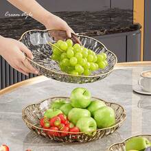 1pc High-End Transparent Gold-Rimmed Flower-Shaped Fruit Bowl, Large Capacity Luxury Home Living Room Snack Dessert Candy Basket - Multicolor - View 8