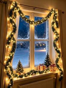 1pc 6m/19.69ft Christmas Green Metal Ribbon Lights, Battery Powered, Suitable For Christmas Tree Green Decoration, Home Party, Bedroom, Garden And Christmas Party Atmosphere Lighting - Green and White - View 5
