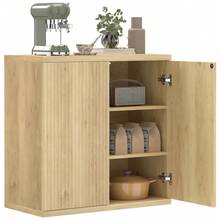 HOMCOM Sideboard Buffet Cabinet, 30.7" Fluted Modern Kitchen Storage Cabinet With Soft-Close Push-To-Open Door & Adjustable Shelf, Coffee Bar Station, Oak - Brown - View 11