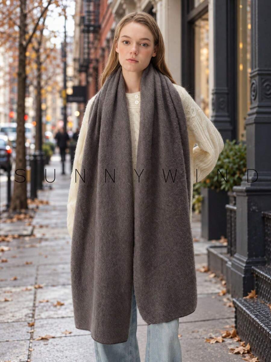 1pc Women's Solid Color Polyester Soft Skin-Friendly Warm Scarf For Daily Use - Grey - View 1