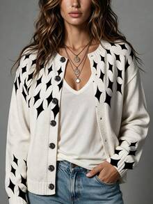 ASHKATIA Women's Plus-Size Knit Top With Diamond Check Pattern Print, Lightweight Cardigan For Fall And Winter - Multicolor - View 11