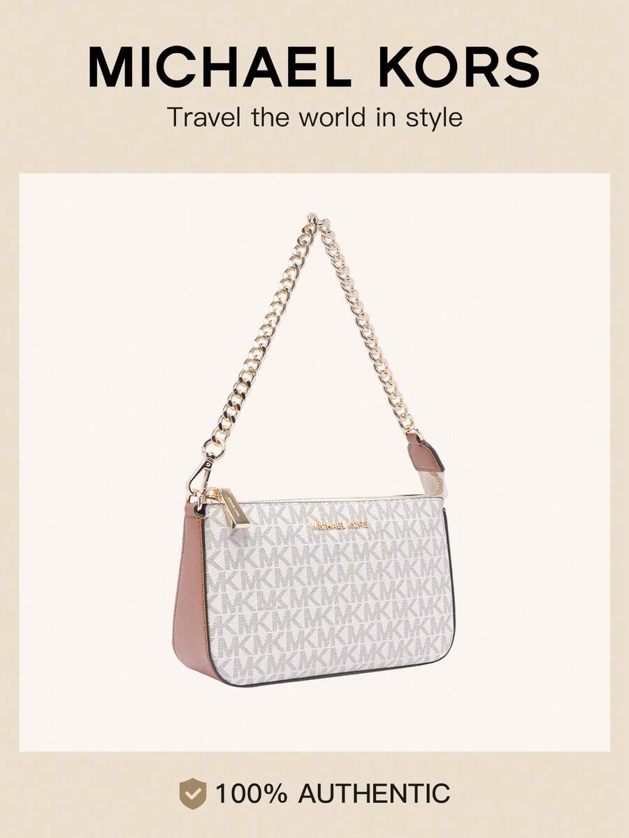 Michael Kors Jet Set 中號經典標誌手拿包,時尚鏈條單肩包女款,優雅禮品手拿包,拉鍊方包,適合購物、派對 - 米粉色 - 查看 1