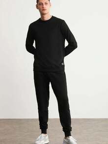 Men's Solid Color Casual Versatile Daily Wear Sweatpants - Black - View 3
