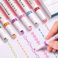 24Pcs Flower Shaped Contour Curve Pen, Highlighter Pen, Marker Pen, Wave Pen, Student Hand Pen, Key Point Marking Pen, Colored Set Of Marking Pens - Sets - View 4