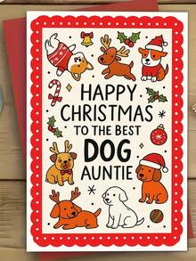 1pc Heartwarming Christmas Card For Aunt, Pet Lover – Cute Puppy Dog Cartoon Illustration, Holiday Cheer, Thickened, With Envelope - A - View 2