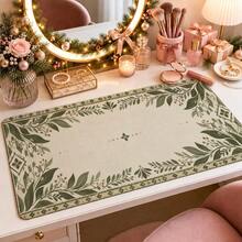 1pc Vintage Green Leaf Border Large Desk Mat, Non Slip Extended Mouse Pad, Boho Aesthetic Desktop Decor - View 4