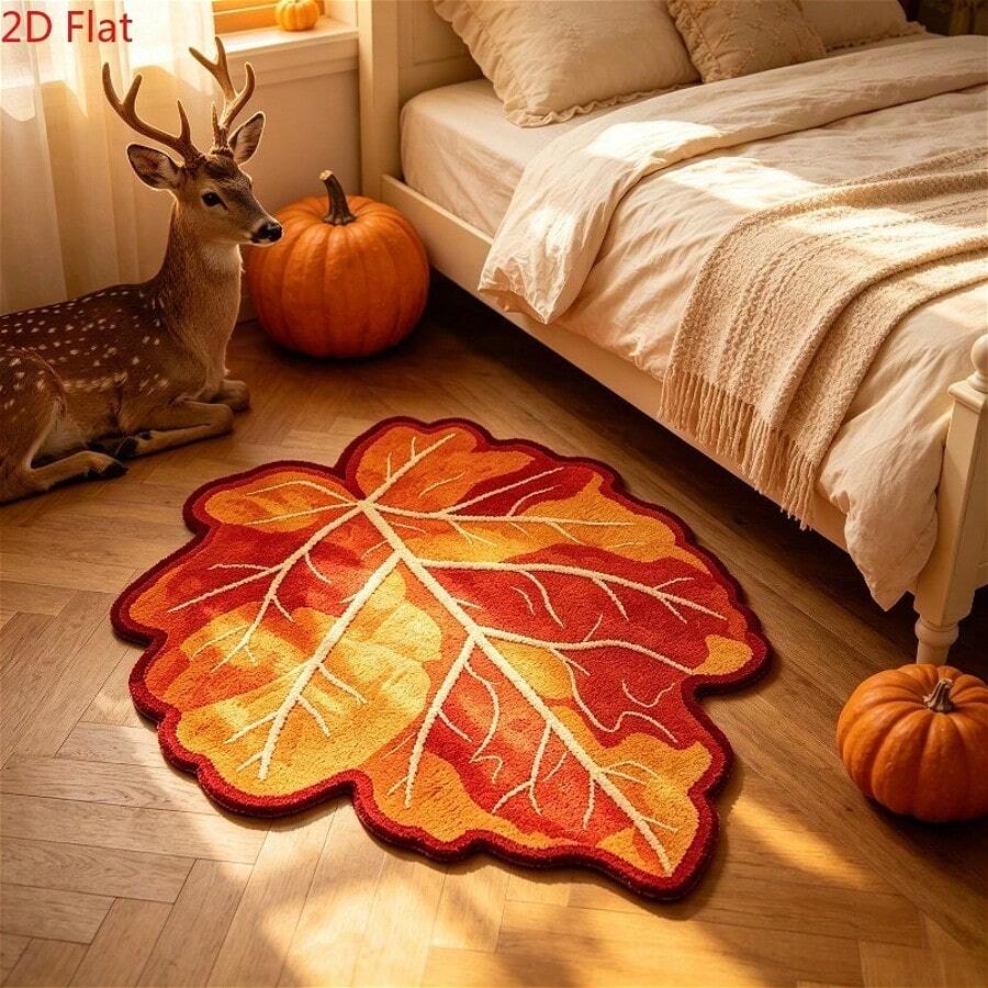 1pc Warm Orange Gradient Autumn Leaf Area Rug, Soft And Comfortable Bedroom Carpet, Washable Rug, Suitable For Front Door, Entryway, Hallway, Kitchen, Bedroom, Dorm, Dining Room, Skin-Friendly Carpet, Living Room Rug, Sofa Seating Rug, Small Area Rug, Creative Versatile Home Decor Carpet, Large Living Room Carpet, Bedroom Carpet, Walk-In Closet Carpet, Room Decoration, Gift For Family And Friends - Multicolor - View 1