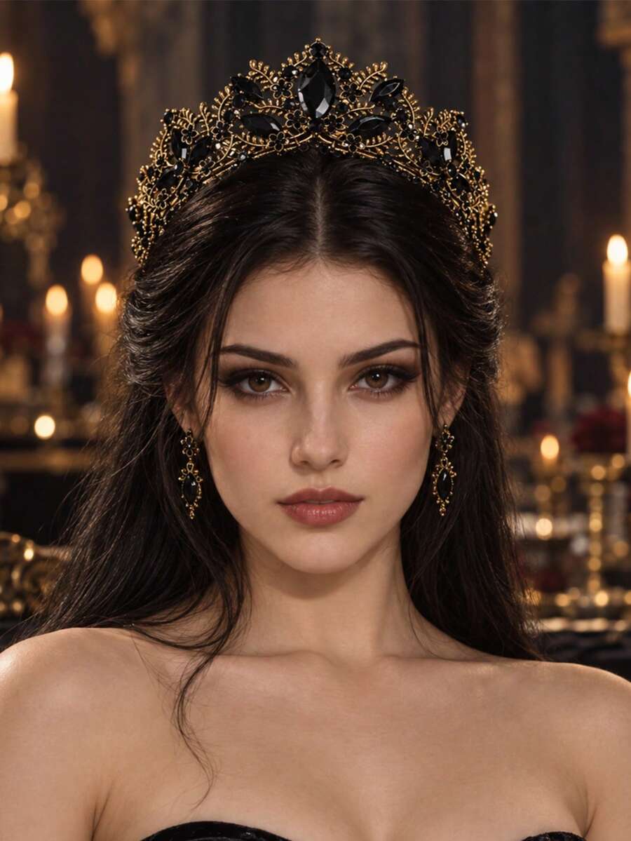 1pc Women's Elegant Baroque Crystal Crown, Bridal Wedding Headpiece, Embellished With Rhinestones - Fashionable Zinc Alloy Headpiece, Suitable For Weddings, Proms And Birthdays - Multicolor - View 1