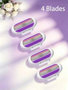 1 Handle + 4/8 Blades Set, 8/12 Blades Women's Bikini Manual Hair Removal Tool, 3-Layer Stainless Steel Razor Blades, Replaceable Safety Razor Blades - Purple - View 13